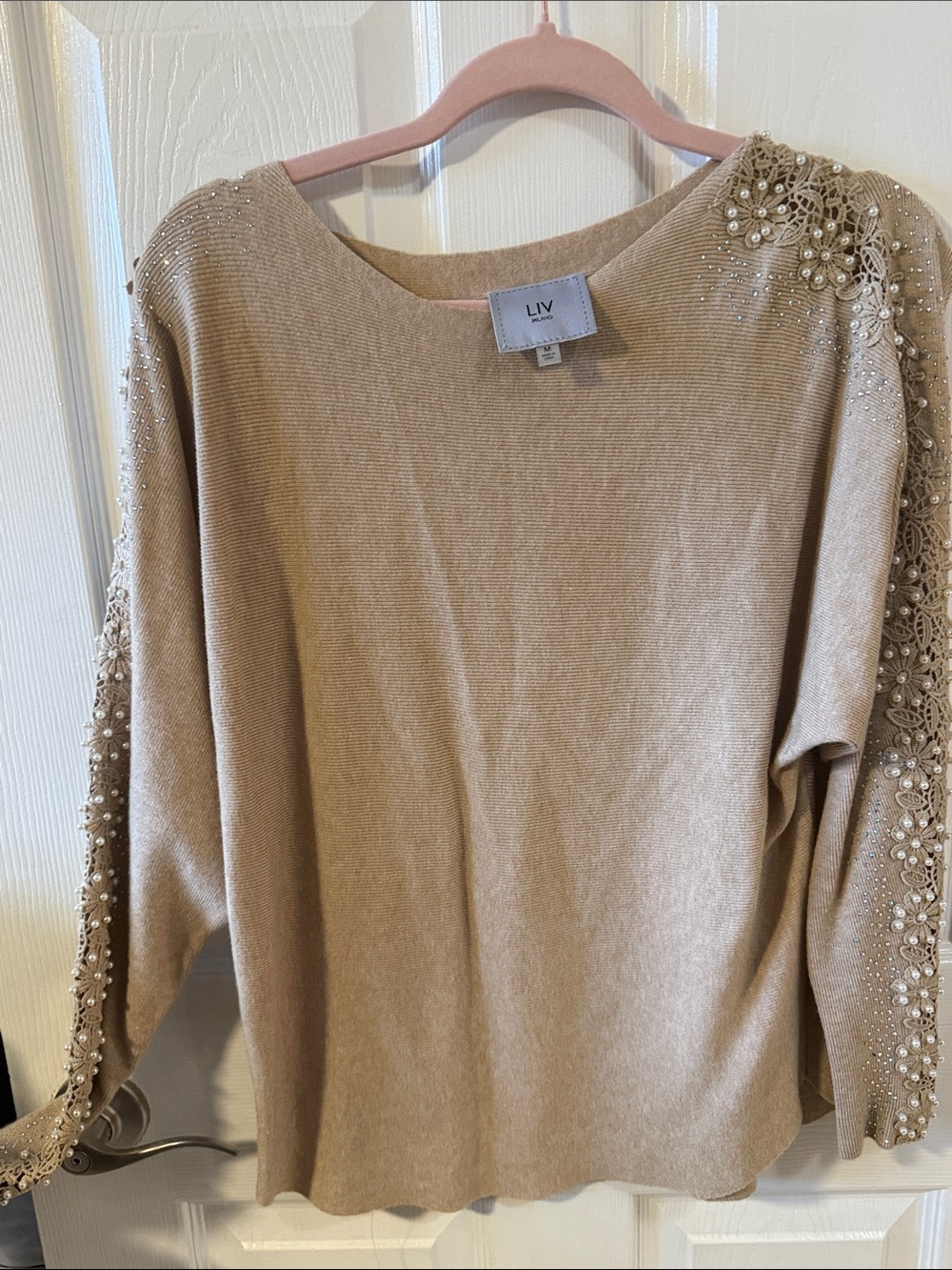 NEW BUT NO TAGS-Beige Embellished Women's Sweater